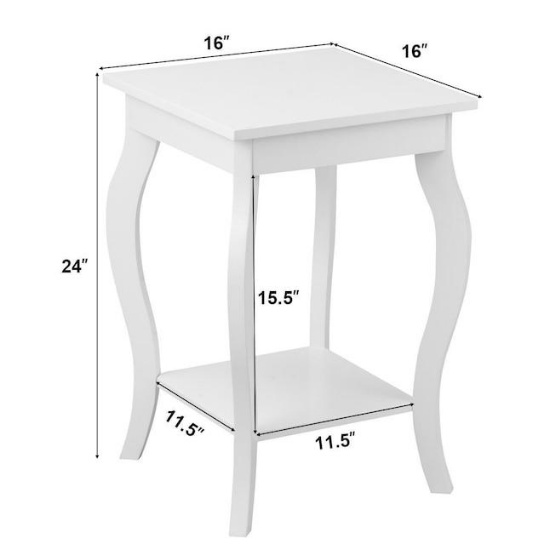 Accent Side Table with Shelf, White