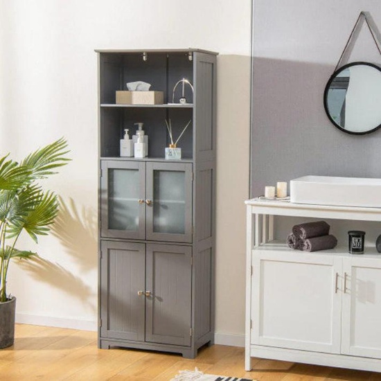 Costway 6-Tier Gray Freestanding Bathroom Cabinet