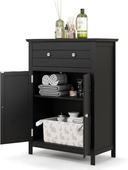 Wooden Bathroom Storage Cabinet - Black