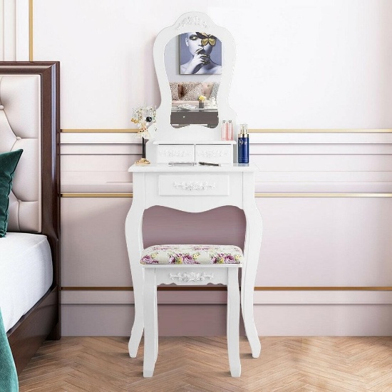 Compact Vanity Makeup Dressing Table Stool Set White - 20.0" x 12.0" x 53.5" (L x W x H)