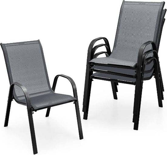 Patio Chairs Set of 4, Stackable - Gray