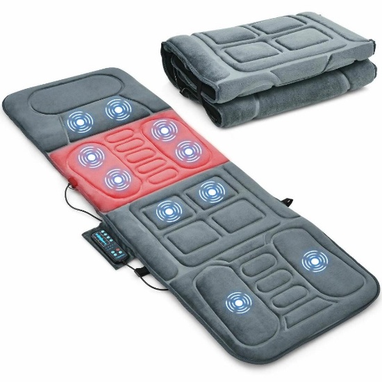 Costway Foldable Massage Mat Full Body Massager with Heat & 10 Vibration Motors