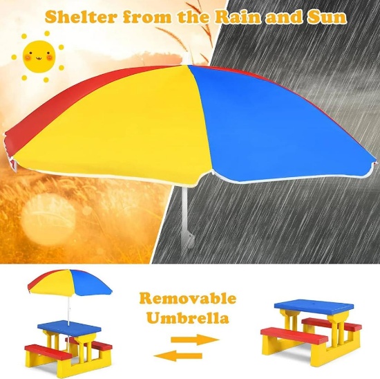 Costway Kids Picnic Folding Table and Bench with Umbrella