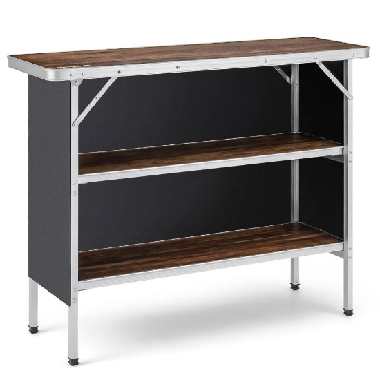 Costway Folding Camping Table with 2-Tier Open Shelves for Outdoor BBQ