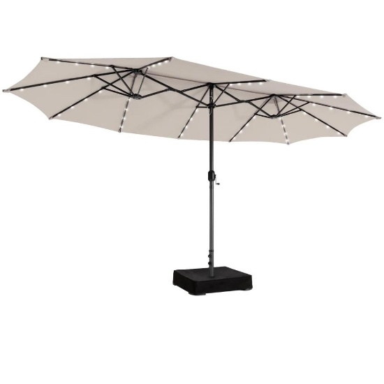 Costway 15FT Twin Patio Double-Sided Umbrella 48 Solar LED Lights Crank Outdoor