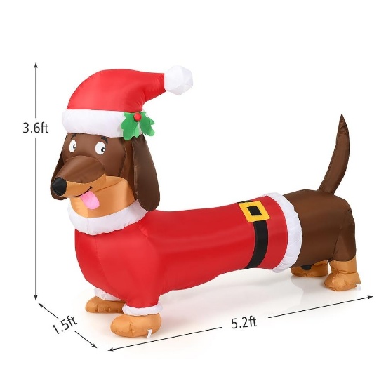 Costway 5 FT Inflatable Christmas Dog w/ LED Lights Blow Up Outdoor - 5 FT