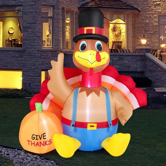 Costway 6 FT Thanksgiving Inflatable Turkey with Pumpkin Fall Harvest