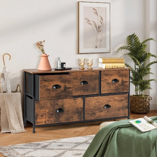 Dresser Organizer with 5 Drawers and Wooden Top - Coffee/Brown