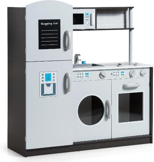 Kids Kitchen Playset w/ Realistic Sound, Microwave, Oven, Washing Machine, Refrigerator, Sink, Etc