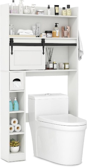3-Tier Over The Toilet Storage Shelf with Adjustable Bottom Bar, White
