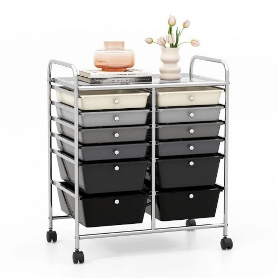 Costway 12-Drawer Rolling Storage Cart Organizer - Black