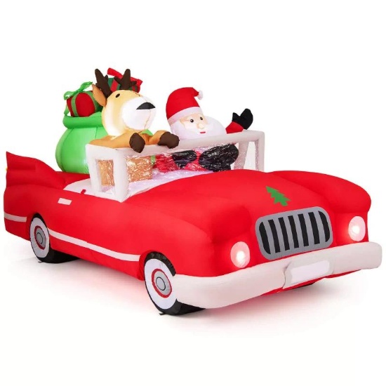 7.7 FT Long Christmas Inflatable Santa Claus and Reindeer Riding Red Car
