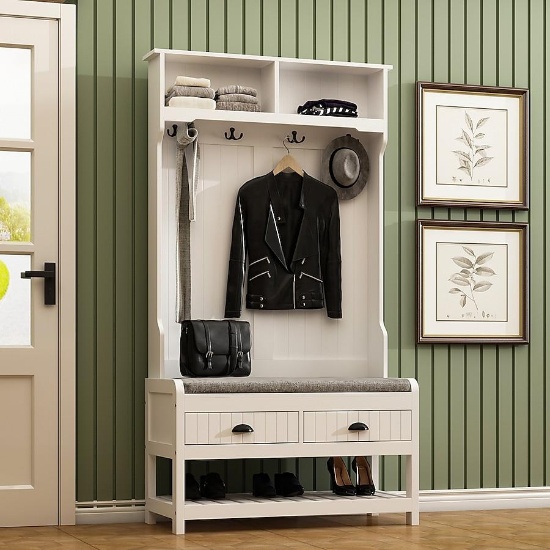 Modern Hall Tree with Bench and Shoe Storage