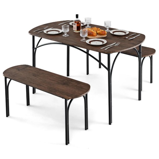 Costway 4 Seater Dining Bench Set - Brown