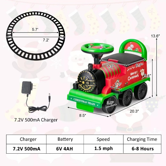 6V Electric Kids Ride On Train w/ 16 Curved Tracks & 6 Stable Wheels - Green