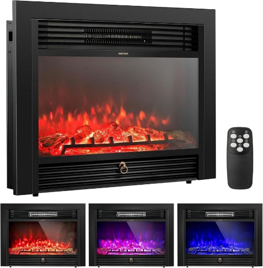 COSTWAY 28.5-Inch Electric Fireplace Inserts, 750W/1500W