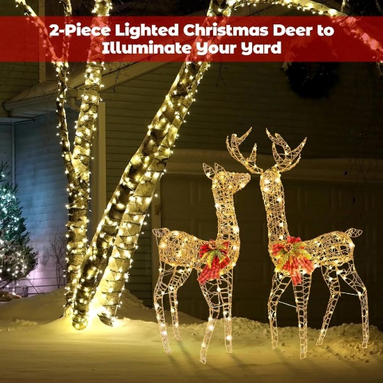 Costway 2 PCS Pre-lit Christmas Reindeer Family Deer Xmas Decoration w/ 200 LED Lights