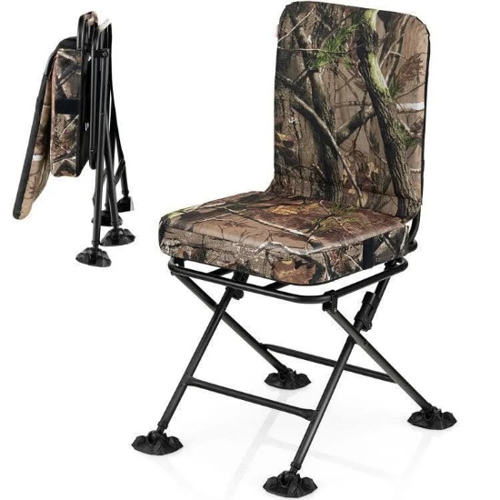 Costway Swivel Folding Hunting Chair with Backrest and Padded Cushion