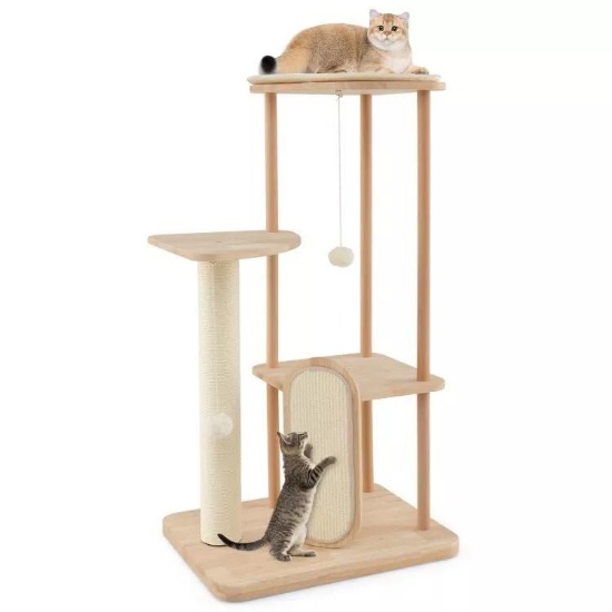 Costway Wooden Multi-level Modern Cat Tower with Scratching Board and Post