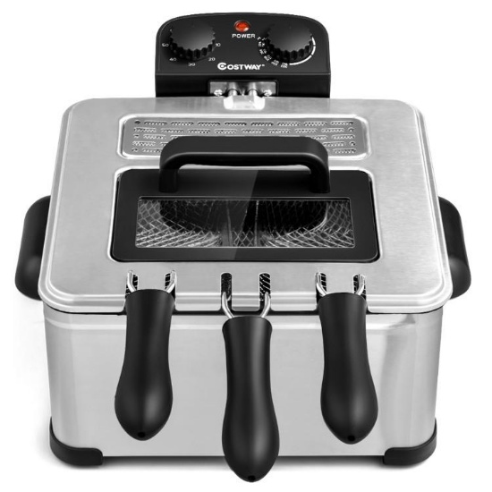 Costway Electric Deep Fryer 5.3QT/21-Cup Stainless Steel 1700W Triple Basket