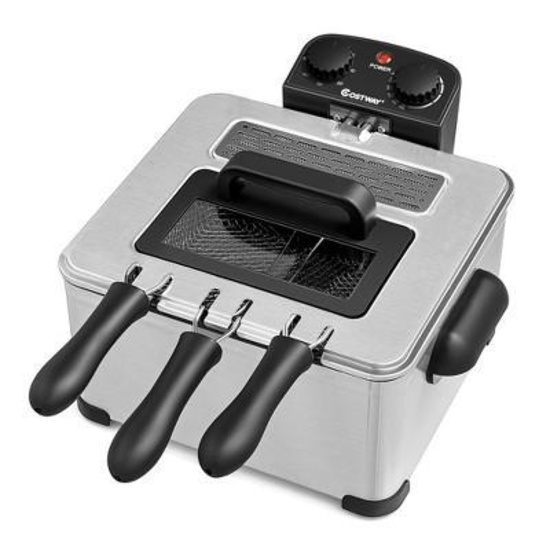 Costway Electric Deep Fryer 5.3QT/21-Cup Stainless Steel 1700W W/ Triple Basket
