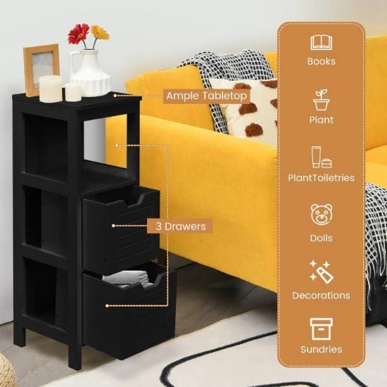 Costway Bathroom Wooden Floor Cabinet Multifunction Storage Rack Stand - Black