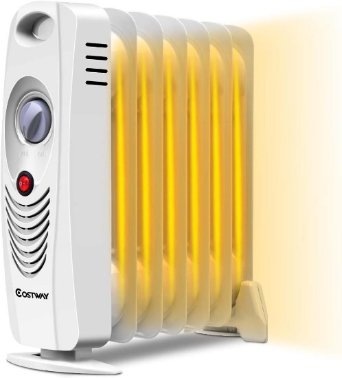 COSTWAY Oil Filled Radiator Heater, 700W Portable Space Heater - White