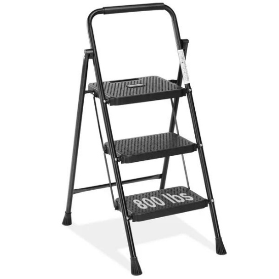 Foldable 3-Step Non-Slip Ladder Black