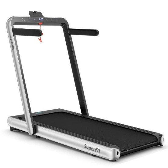 SuperFit 4.75HP 2 In 1 Folding Treadmill W/Remote APP Control Silver