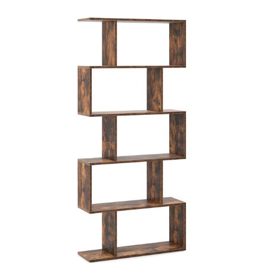 5-Tier Bookshelf with Anti-Toppling Device for Living Room Home Office - Rustic Brown