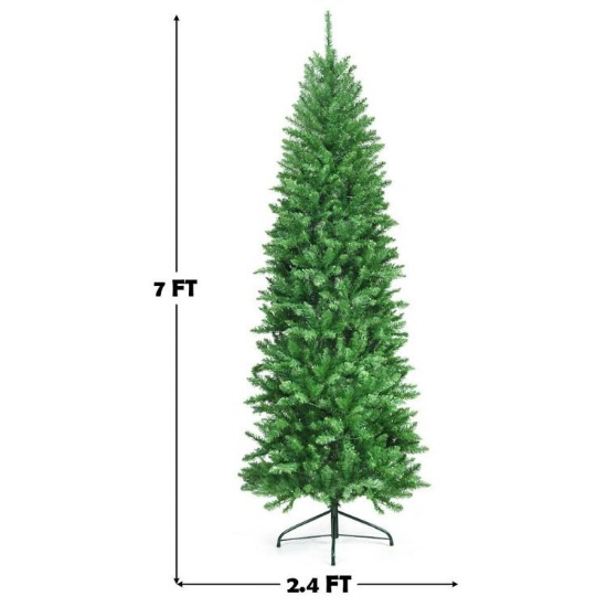 7 Feet PVC Hinged Pre-lit Artificial Fir Pencil Christmas Tree with 150 Lights