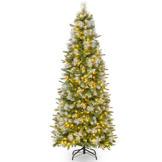 Costway 6FT Pre-Lit Hinged Artificial Christmas Tree w/ 648 Tips & 270 Multicolor Lights