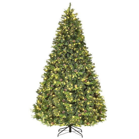 Costway 8-ft Pre-lit Artificial Christmas Tree with White LED Lights