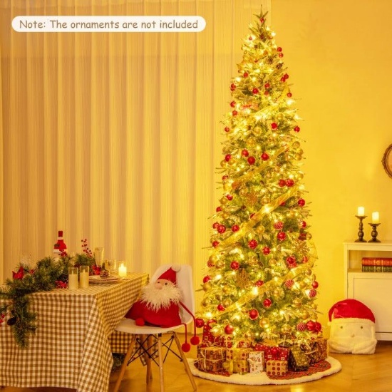 9 ft. Pre-Lit Artificial Snow Flocked Hinged Christmas Tree