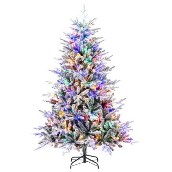 6 Feet Flocked Christmas Tree with 8 Lighting Modes and Multi-Color LED Lights