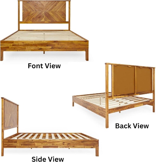Vivian Deluxe Platform Bed Frame with Headboard - Acacia King