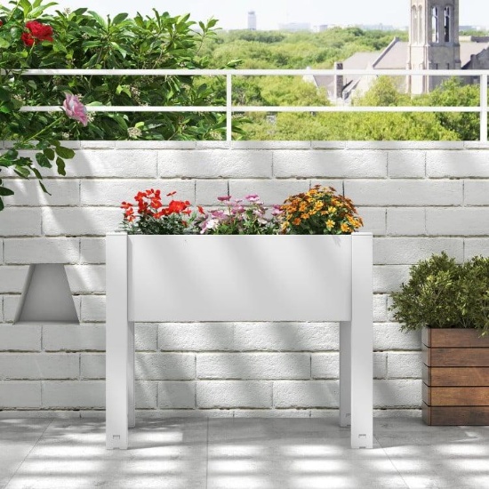53 Liter Raised Bed Grow Box Self-Watering Planter Box Stand with Water Level Monitor - White