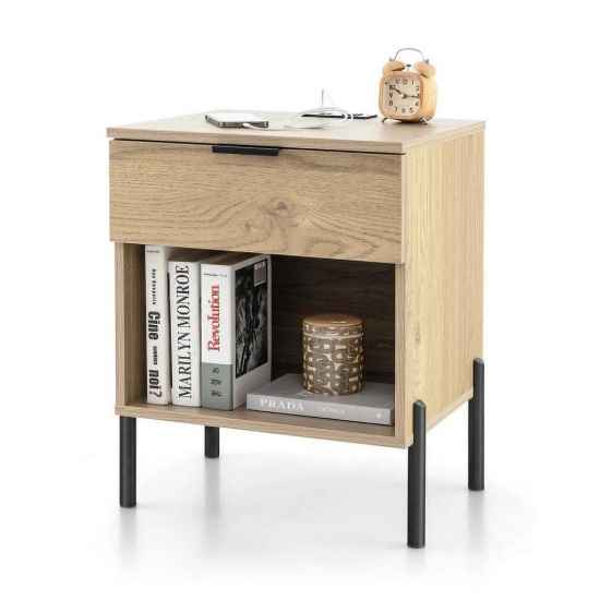 Costway Modern Nightstand with Charging Station