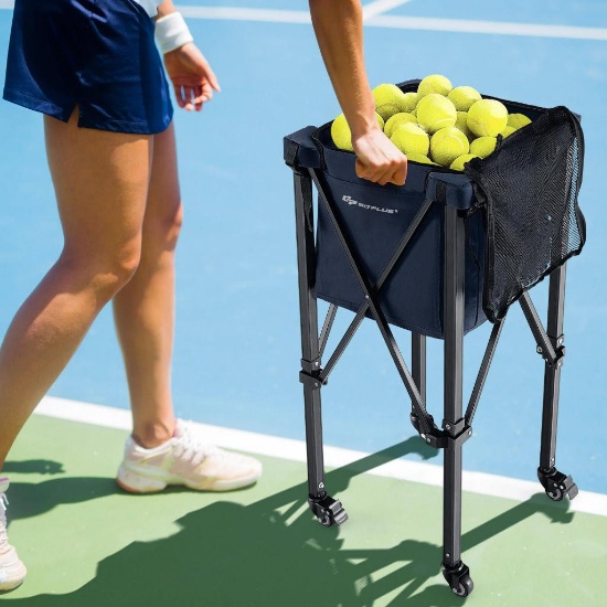 Goplus Lightweight Foldable Tennis Ball Cart with Wheels and Removable Bag
