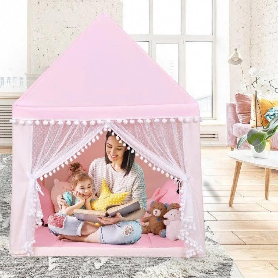 Costway Kids Large Play Castle Fairy Tent with Mat - Pink