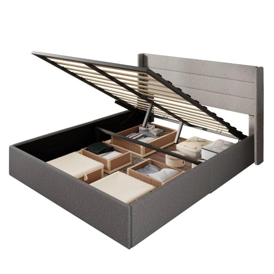 Braya Hydraulic Lift Up Storage Upholstered Platform King Size Bed #USAN1040288-9AW