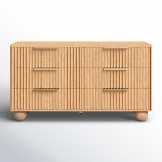 Camila 6 Drawer 57.3" with Solid Wood Double Dresser