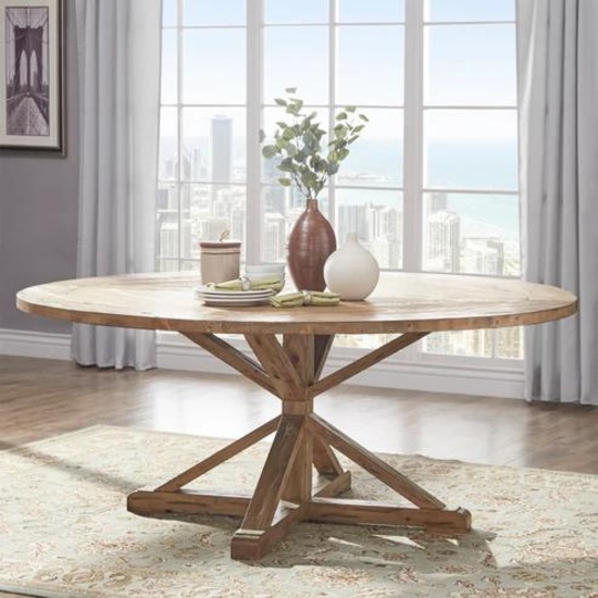 Rustic Pine Finish Round Dining Table - 72-inch (BASE ONLY)