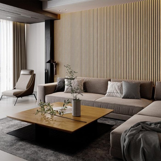 4pc x 94.5" x 12.6" 3D Acoustic/Soundproof Wood Slat Wall Panels