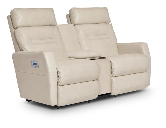 Lennon Power Leather Match Reclining Loveseat with Console and Power Headrest and Lumbar - White