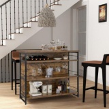 Kitchen Island with 4-Tier Storage Shelf & Long Footrest for Home, Rustic Brown
