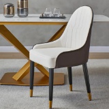 Dining Chair Set with PU Leather White Solid Wood Metal Legs (Set of 2)