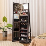 360 deg Rotating Mirrored Jewelry Cabinet Armoire with 3 Color LED Modes Lockable - Espresso