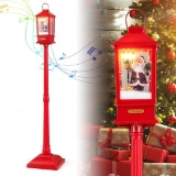 61 Inch Christmas Musical Lamp Post with Detachable Snow Globe Lantern-Red
