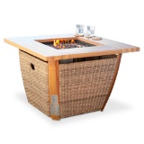 Sunjoy Fire Pit Outdoor Wicker Propane Gas Fire Pit Table